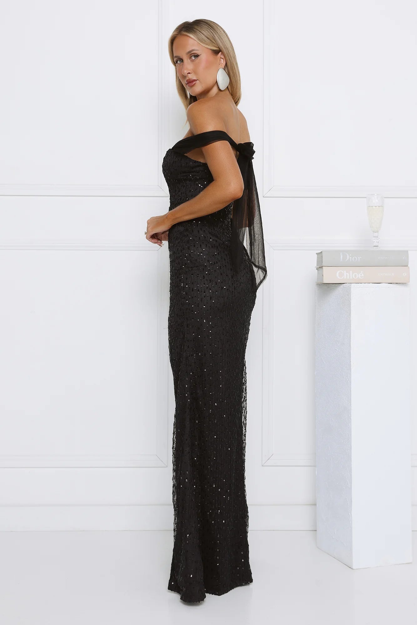 Exclusive Guest List Off Shoulder Maxi Dress Black